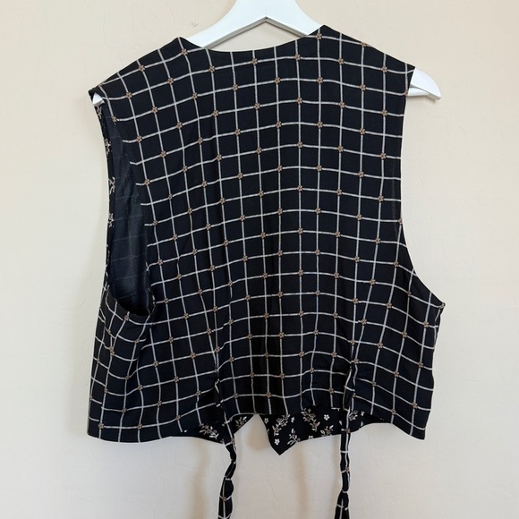 Vintage Karin Steven’s Vest Black Checkered Floral Women’s Size 16 - Picture 5 of 6